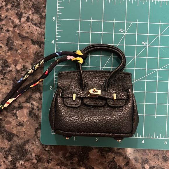 Black Leather micro Mini Handbag keychain coin purse pouch - Picture 2 of 5